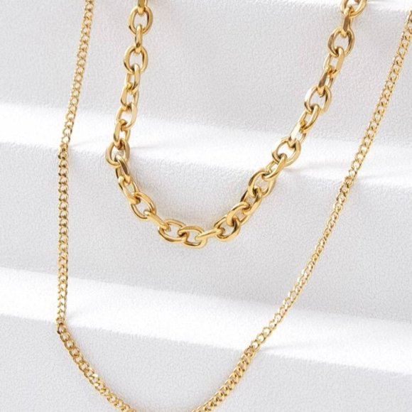 14k Gold Layered Chain Minimalist Necklace - Picture 3 of 5